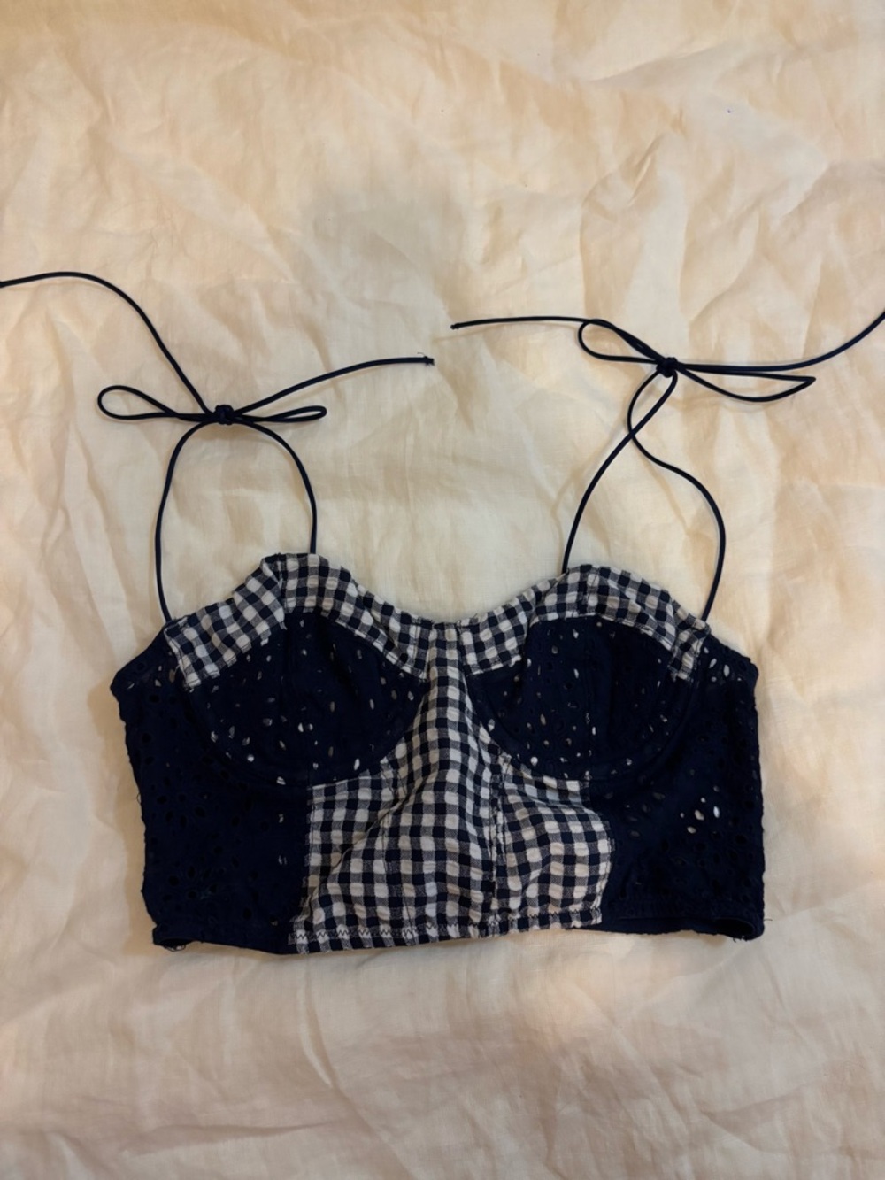 Urban Outfitters Gingham Tank Top Women Blue Plaid Summer Picnic Coastal Small